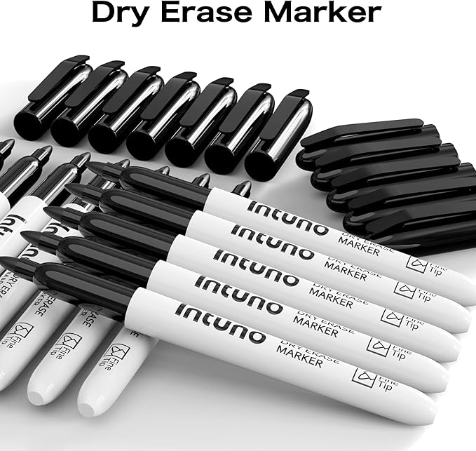 INTUNO Dry Erase Markers, 108 Count Black, Fine tip, Low-Odor, Perfect for Office, Teaching, Meeting, Presentation, Classroom, Home