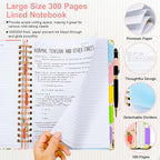 Spiral Journal Notebooks for Work, 300 Pages 5 Subject Notebook College Ruled with Dividers & Tabs, 8''x 10'' Large Notebook Journal for Women Students Note-Taking and Organizer (Pink Strawberry)