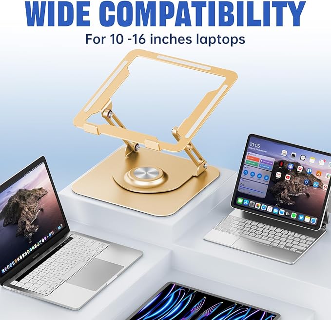 JOYEKY Laptop Stand for Desk, Adjustable Computer Stand with 360° Rotating Base, Ergonomic Laptop Riser for Collaborative Work, Foldable & Portable Laptop Stand, fits for All 10-16" Laptops
