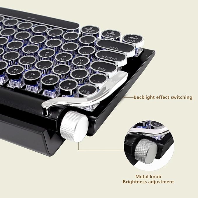 Adventurers Typewriter Style Retro Mechanical Keyboard, White Backlight, 83 Key Bluetooth 5.0 Blue Axis Compatible with Desktop, Laptop, Mac and Mobile, Black, 12.3 x 6.6 x 1.6 Inches