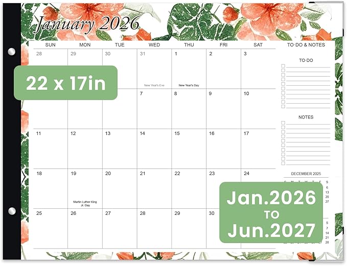 Desk Calendar 2026 - Large 22x17 Monthly Calendar, 18 Month Desk Top Calendars (Jan 2026–Jun 2027) Teacher & Office Desk Calendars Organizer (white, 22 * 17)