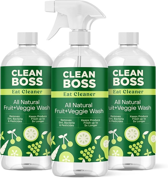 CleanBoss - Eat Cleaner, 12 oz (3 Pack) with one Trigger - Keeps Produce Fresh, Vegan, Gluten Free