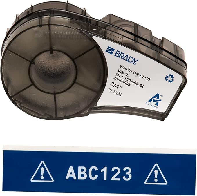 Brady Authentic (M21-750-595-BL) All-Weather Vinyl Label for Indoor/Outdoor ID, Lab and Equipment Labeling, White on Blue- For M210, M210-LAB, M211, BMP21-PLUS and BMP21-LAB Printers, .75" W, 21' L