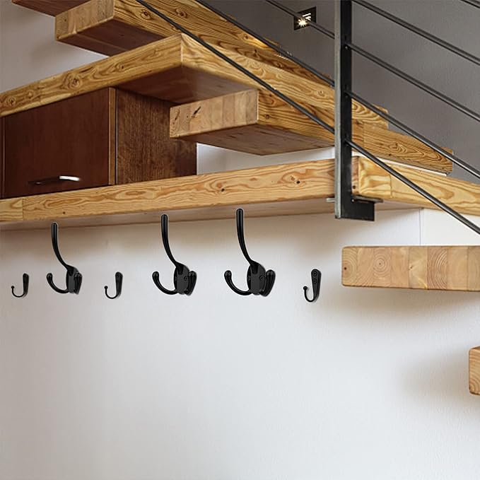 ZAYBOD 10 Pack Heavy Duty Wall Mounted Black Coat Hooks With 30 Screws - Mudroom, Backpack, Robe, Hat Hooks (Two Types of Hooks + Three Types of Screws Included)
