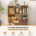 Tangkula 4 Cubby Open Bookcase, 3-Tier Freestanding Bookshelf with Detachable Metal Legs, Anti-toppling Device, Anti-Falling Baffles, Modern Cubicle Display Shelf (1,Natural)