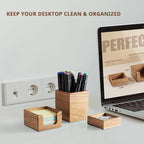 CMLKLZD Desk Organizer Set of 3 - Acacia Wood Office Desk Accessories - Desk Organizers and Accessories for Women Men - Set incl. Pencil Pen Holder, Paperclip Storage and Sticky Note Holder