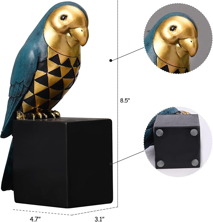 Kakizzy Book Ends Decorative, Parrot Bookends for Shelves, Animal Book Stopper Decorative, Retro Book Ends for Heavy Books, Bird Figurines Statues Indoor, Unique Book Lover Gift(Blue Parrot)