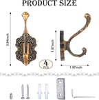 4 Pcs Vintage Coat Hooks Wall Mount, Matte Metal Hat Hooks for Entryway, Cubicle, Mudroom, Bathroom, Heavy Duty Copper Color Decorative Wall Hooks for Towel, Key, Robe, Backpack, Purse, Bag, Clothes