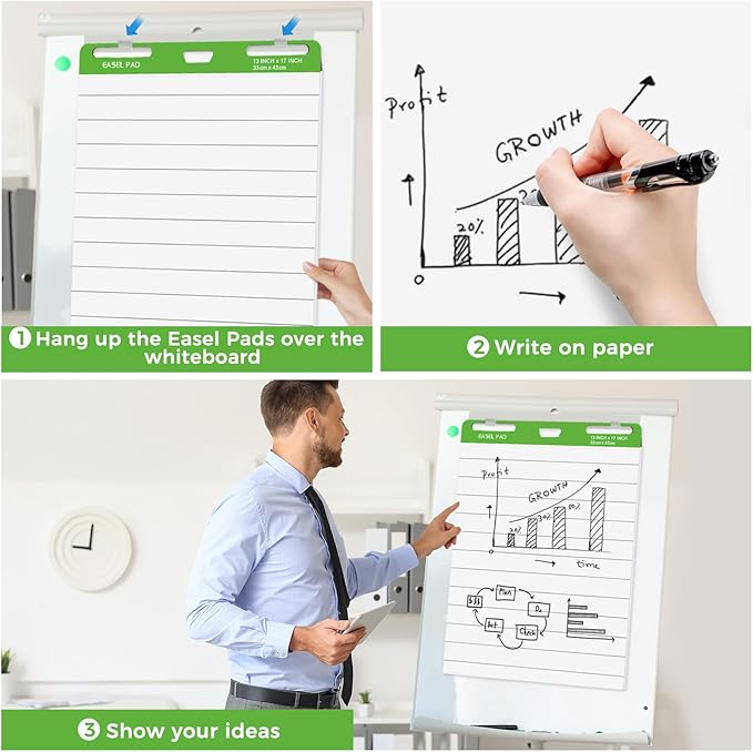 DINGIXOC Mini Easel Pads 13 x 17 Inch, 4 Pack Non-Stick Flip Chart Paper for Teacher, Training, Presentations or Brainstorming, 30 Sheets/Pad, Fits Most Easel Stands (Lined)
