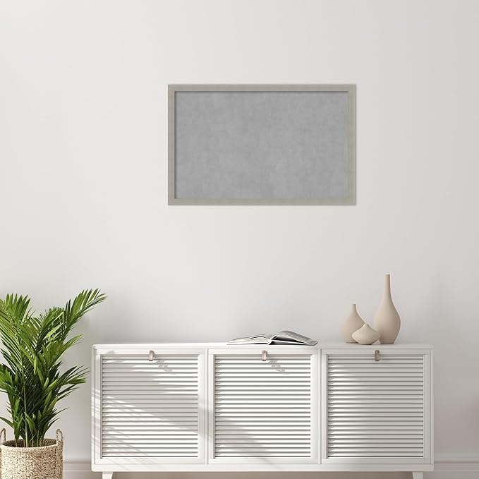 Amanti Art Grey Framed Magnetic Board 22x34 Large Vision Board for use with Magnets, 100% Metal Sheet to Display Items as Office Decor or for Home Organization in mudroom, Kitchen or Kids Room