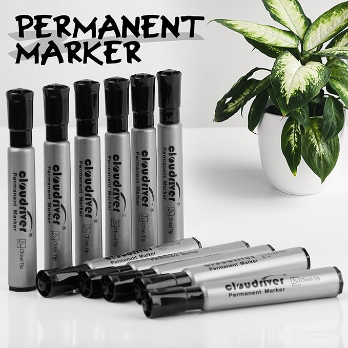 cloudriver Permanent Markers 96 Count, Black Permanent Marker Bulk Set, Chisel Tip, Premium Smear Proof Markers, Quick Drying Ink, Waterproof, Office Supplies for School, Office, Home