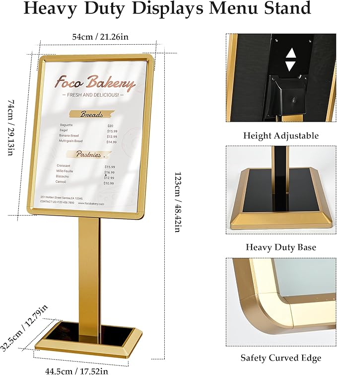 lesolar Display Menu Stand, 21x29 Inch Heavy Duty Aluminum Pedestal Sign Holder, Adjustable Floor Standing Sign Holder for Vertical and Horizontal View Display for Malls, Schools, Restaurants