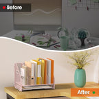 OrgMate Desk File Folder Holder Organizer-5 Vertical Compartments Racks and Paper Letter Tray,Mesh Magazine File Holder Sorter,Desktop Accessories & Workspace Organizers for Home,Office,School-Pink
