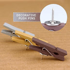 JOANCÉE 50 PCS Wooden Clips Colorful Push Pins Tacks for Cork Board Artwork, Crafts Arts Projects(Morandi)