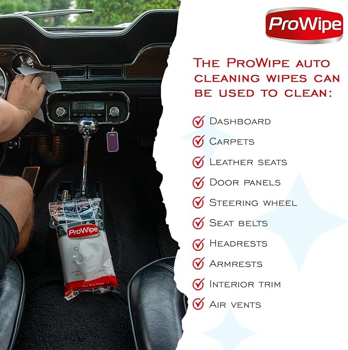 ProWipe Car Cleaning Wipes - Car Interior Cleaner, Dashboard Cleaner, 2x40-80 Count, Residue-Free Wipes for Interior Surfaces, From Dashboard to Leather Seats, Must Have Accessories
