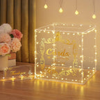 DIWNELEM Acrylic Wedding Card Box with Lock String Light Clear Large Card Box for Wedding Letter Box Envelope Box Acrylic Gift Card Box Money Box for Party Birthday Reception