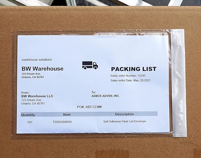 Premium 6''x10'' Packing List Envelope, Tailored Size for Letter-size Paper Folded in Half, Adhesive Shipping Label Pouch/Sleeve (100 pack)