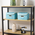PRANDOM Collapsible Storage Boxes with Lids Fabric Decorative Storage Bins Cubes Organizer Containers Baskets with Cover Handles Divider for Bedroom Closet Living Room 9.8x7.9x6.7 Inch 3 Pack