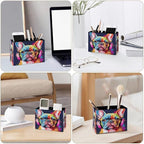 Famame Colorful Dog French Bulldog Pencil Holder for Desk, Leather Desktop Container Pen Cup Storage Study Table Pen Organizer Makeup Brushes Holder for Office Home