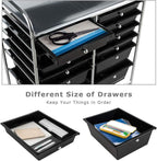 LDAILY 12 Drawer Rolling Storage Cart, Craft Cart Organizer on Wheels w/Metal Frame, Large Capacity & Smooth Drawer, Rolling Cart w/Drawers for Classroom, Office