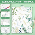SUNEE 2026 Appointment Book, 2026 Hourly Planner 8.5" x 11", Hourly, Weekly & Monthly Planner - from January 2026 - December 2026, Flexible Cover, Note Page, Pocket, Bookmark, Leaves