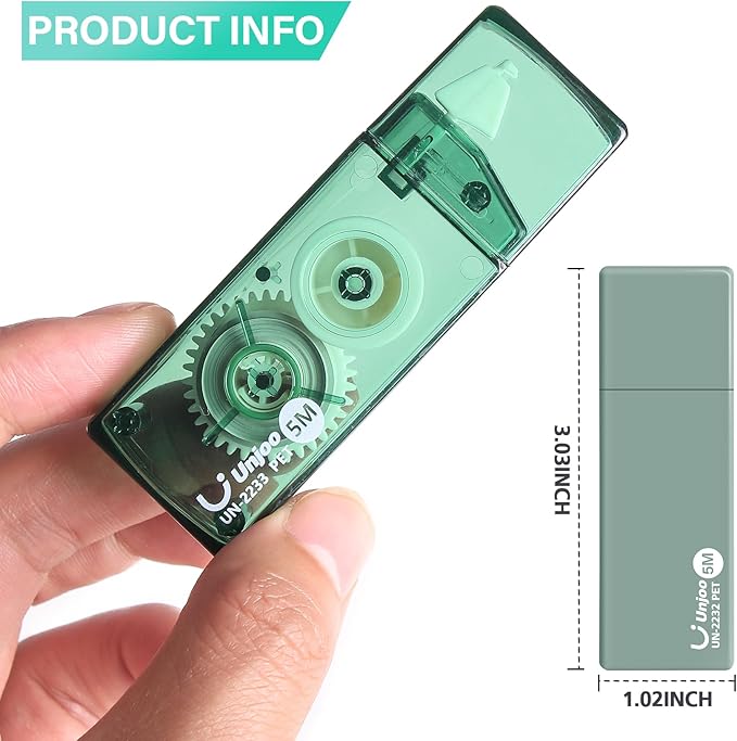 Unjoo White Correction Tape, Easy To Use Applicator for Instant Corrections, For school, Office Workers (Gradient Green, 5M/196" x 0.2",12pack)