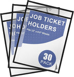 Job Ticket Holders 9x12, 30 Pack Heavy Duty Sheet Protectors Plastic Paper Sleeves 8.5 x 11 Clear Document Protectors Dry Erase Pocket Sleeves Document Holder for Shop Office Classroom Home, Black