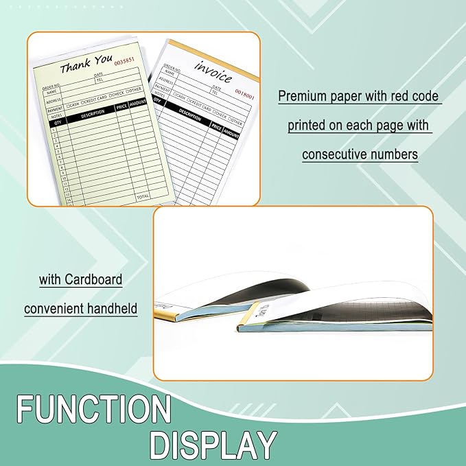 Receipt Book with Cardboard 2-Part Carbonless, Order Forms for Small Business