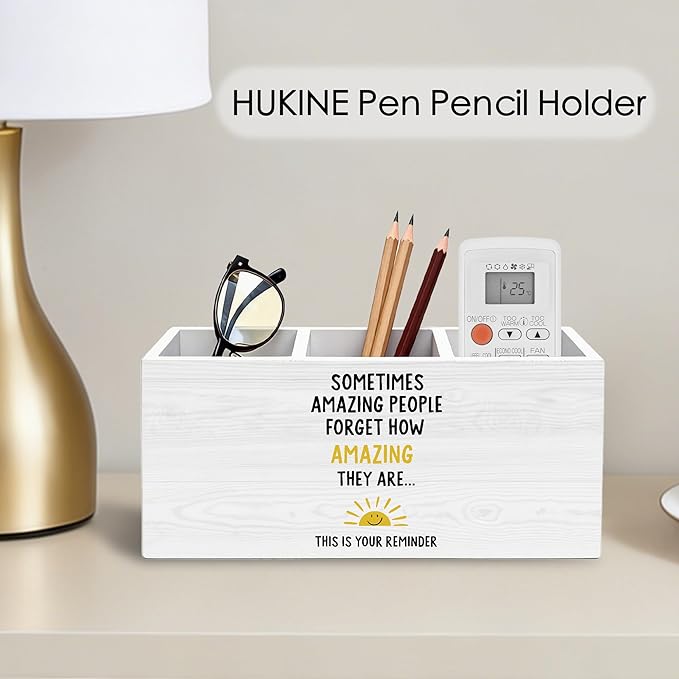 HUKINE Thank You Gifts Pen Holder for Desk Decoration, Sometimes Amazing People Forget Wooden Box Sign Pencil Holder Organizer for Home Office Desk Accessories, Appreciation Gifts for Coworkers