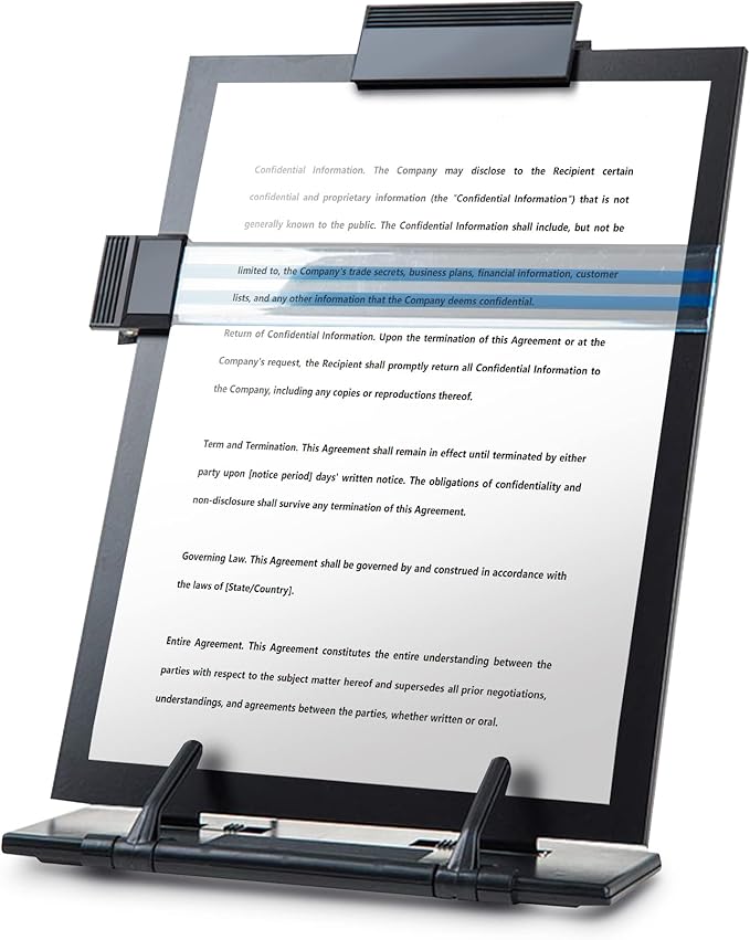 Lihaobm Desktop Document Book Holder, Document Paper Holder for Typing with 7 Adjustable Positions and Highlight Text Bar for A4 Paper Music Book, Black