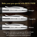 BEILUNER 318 Luxury Personalized Leather Pen, Hand-Stitched Premium Black Leather, Chrome-Plated Finish, Schmidt Refill, Fancy Rollerball Pen Gift Set for Men & Women, Executive, Nice Designer pen