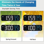 Peakeep Large Display Digital Alarm Clock for Bedrooms, Date Day of Week Calendar Desk Table Clocks for Living Room Office, Dimmable Plug in Electric Clock, 5 Volumes, Loud, Auto DST