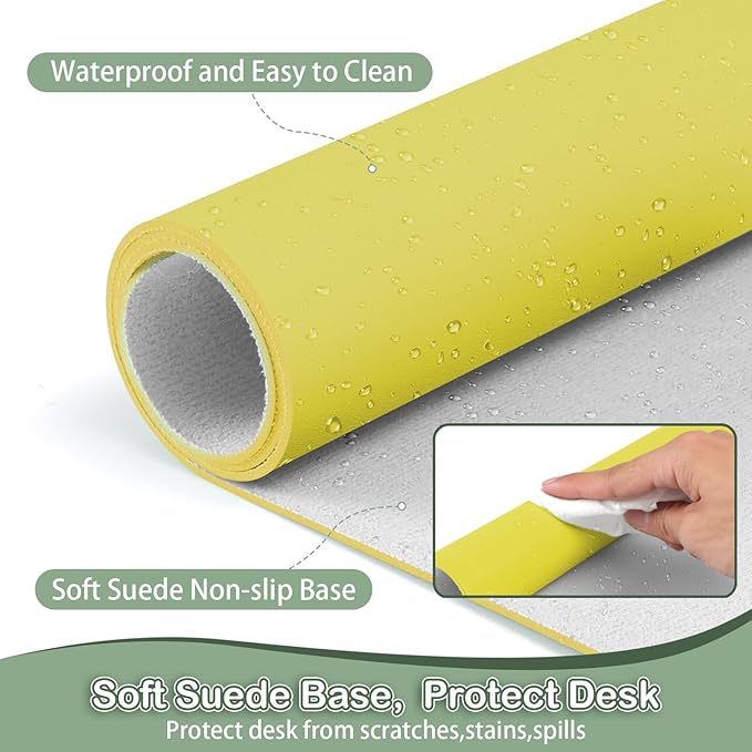 Boutilon Leather Desk Pad Protector,Non-Slip Mouse Pad,Laptop Desk Pad,Office Mouse Mat,Waterproof Leather Desk Blotter,Desk Writing Pad for Office and Home (S-Yellow,24"x 14")