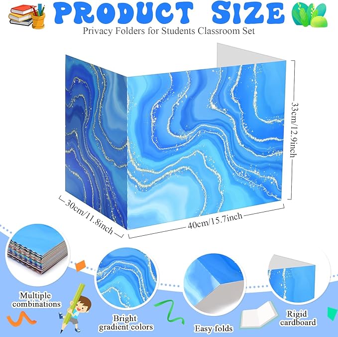 SATINIOR 24 Pcs Desk Dividers for Students, 12 Colors Testing Dividers Privacy Folders for Classroom Must Have Bulk, Study Panel for School Teacher Student Study Supplies(Vibrant Style)