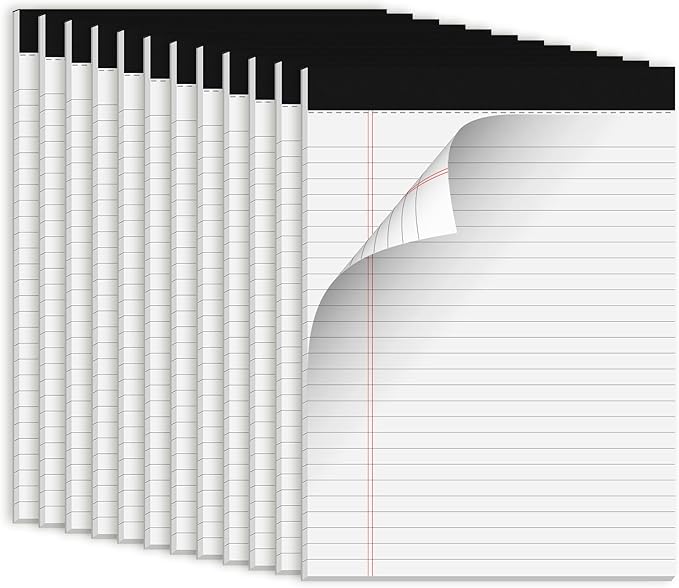 White Legal Pads 8.5 x 11 Notepads, 12 Pack Writing Paper Note Pads 8.5x11, Micro Perforated Wide Ruled Lined Writing Pads 30 Sheets for Home Office School Work, Legal Notepads Double-Side Printed Per Pad