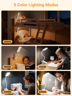 ReinHoo Clip on Lamp,9 Brightness+5 Color Clamp Light,4000mAh Battery Rechargeable Desk Lamp with Clamp,450 Lumen 48 LED Desk Light,Cordless Clip on Reading Lights for Bed/Headboard/Bedside Table