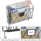 YBING Wall File Organizer Mesh Hanging Wall-mount Files Holder 6 Pack Hanging Wire Magazine Rack and Mail Holder with Hooks Office Wall Organizer for Papers Folders Files Clipboard Black