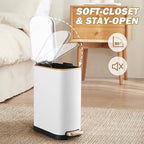SYNCVIBE Bathroom Trash Can with Soft-Close Lid 3.5 Gallon Stainless Steel Garbage Can with Removable Inner Bucket Slim Trash Bins for Bedroom, Office(Matte White)