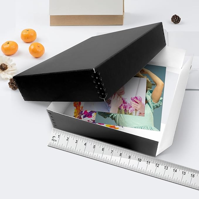 Lineco Museum Archival Storage Box, 11.75x18.25x3 in. Drop Front Design. Acid-Free with Metal Edge. Organize Photos, Pictures, Prints, Documents, Crafts, DIY. Black, 2Pack