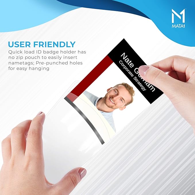 Mata1-USA Plastic Extra-Thick Vertical ID Card Holder (Clear, 3x4 Inch, 100 Pack), Large Size No Zipper Name Badge