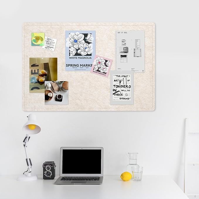 Lightomorrow Bulletin Board, 36 x 24 inches Felt Board - Decorative Pin Board, Cork Board Alternative for Wall, 3' x 2' Foldable Self-Adhesive Vision Board Prayer Board with 20 Pushpins - Oatmeal