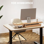 Fenge Dual Monitor Riser, 37 Inch Monitor Stand for Desk, Solid Wood Desk Shelf with Large Drawer Organizer, No Assembly Computer Stand for PC, Laptop, Printer, TV