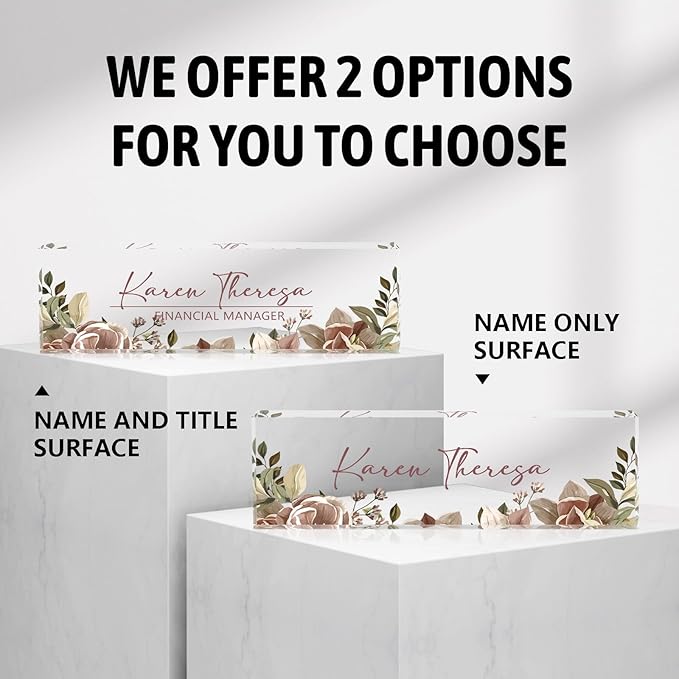 Custom Office Name Plate, Personalized Gifts for Women & Men, Appreciation Gifts for Employees, Office Desk Accessory (Tea Colored Flower)