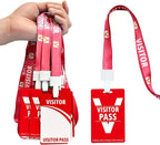 Visitor Badge Lanyards Volunteer Badge Holder with Clips (25 pcs) - Reusable Temporary ID Pass for Office, School, Events PVC Plastic Security Cards for Exhibition Guest by OSTENBIG (Red)