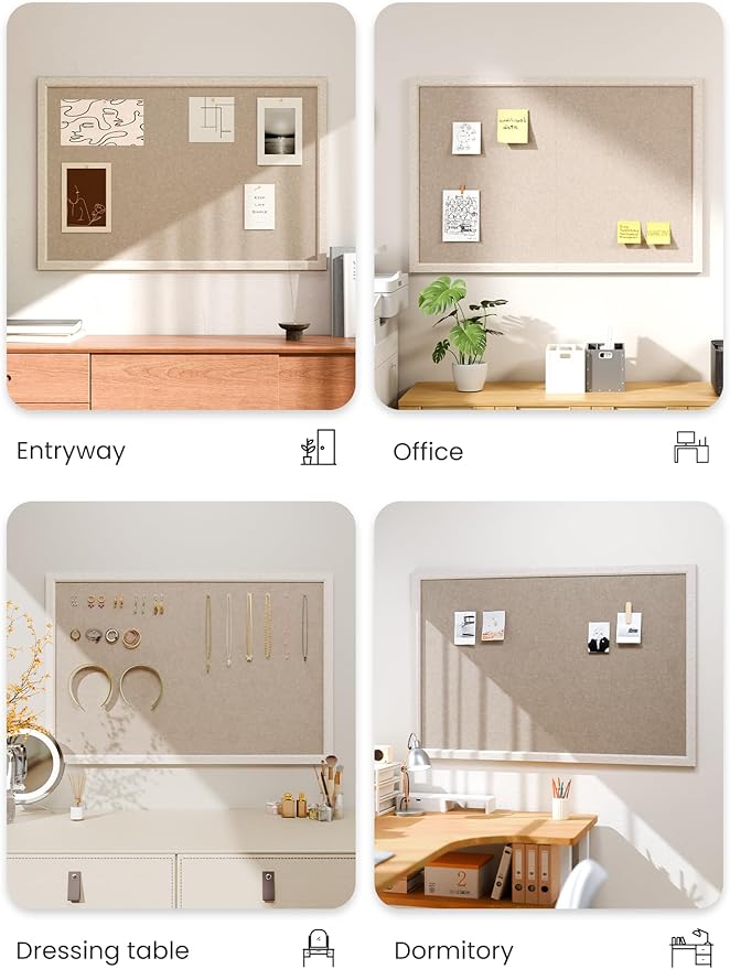 Fluxynara Foldable Cork Board Alternative, Felt Bulletin Board 36" x 24" Oatmeal Frame with 24 Adhesive Tabs, Pin Board for Home Office, Classroom, Entryway, Kitchen Wall Decor—Deep Camel