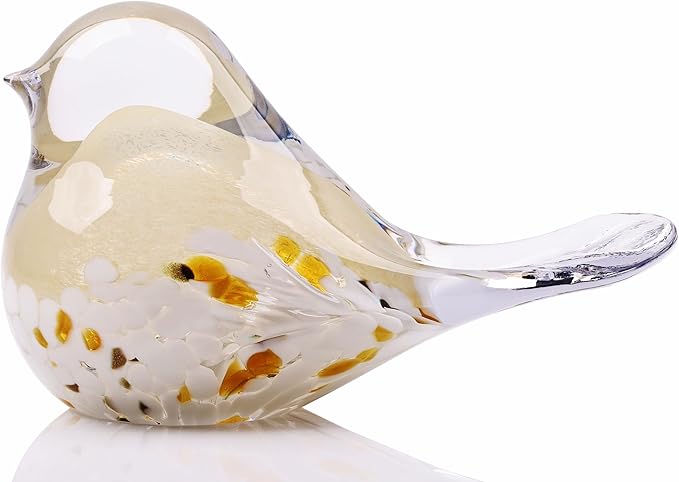 WUBIANJIE Hand Blown Glass Bird Statue Collectible Animal Art Paperweight, Living Room Bedroom Bookshelf Coffee Table Small Ornaments Shelf Home Decoration (Yellow)