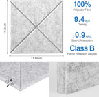 Sonicism 12 Pack X-Lined Acoustic Panels with Self-Adhesive, 12"X 12"X 0.4" Sound Proof Foam Panels, Decorative Soundproof Wall Panels, Sound Absorbing Tile for Home & Offices, Silver Gray
