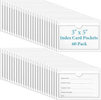 60 Pack 3" x 5" Index Card Pockets with Top Open Self-Adhesive Index Card Holders Clear Plastic Labels Holders for Storage Bins, Organizing
