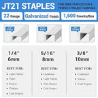 meite JT21 Staples, 5/16 Inch Galvanized Fine Wire Staples for Staple Gun - 7/16" Crown JT21 Staple Refill, Ideal for Upholstery, Crafts, Furniture (10 Packs)