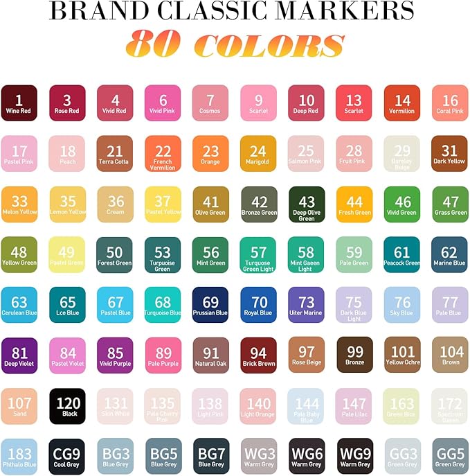 WELLOKB Alcohol Markers, 60 Colors Dual Tip Permanent Art Markers for Drawing,for Adult Coloring, Alcohol, Based Ink Ideal for Book Painting and Card Making
